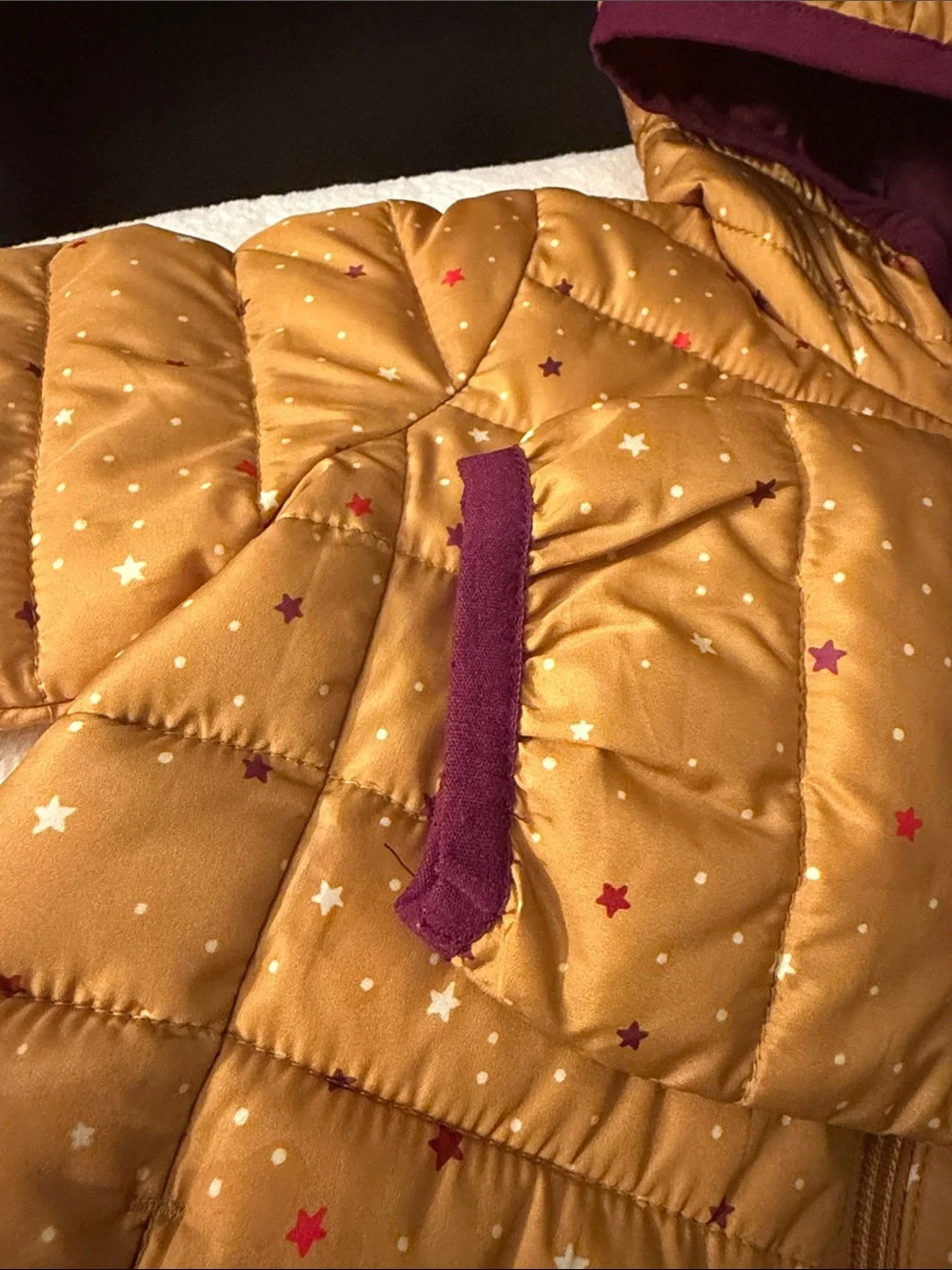 GAP Mustard Star-Print Puffer Jacket with Hood